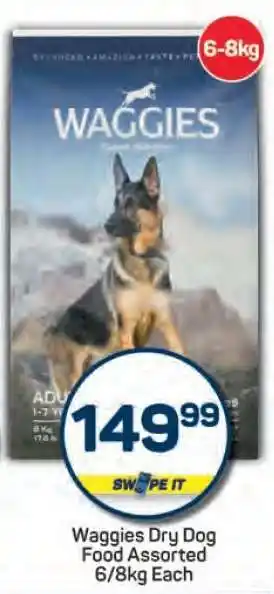 Pick n Pay Waggies Dry Dog Food Assorted 6/8kg Each offer