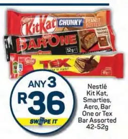 Pick n Pay Nestlé Kit Kat, Smarties, Aero, Bar One or Tex Bar Assorted 42-52g offer