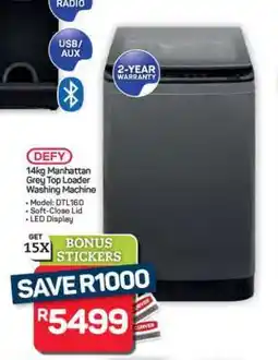 Pick n Pay Hypermarket DEFY 14kg Manhattan Grey Top Loader Washing Machine offer