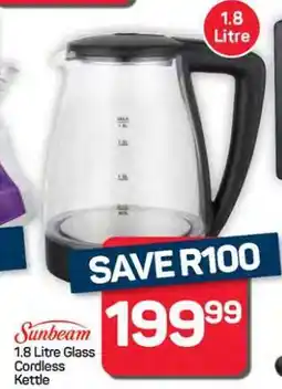 Pick n Pay Hypermarket Sunbeam 1.8 Litre Glass Cordless Kettle offer
