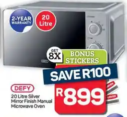 Pick n Pay Hypermarket DEFY 20 Litre Silver Mirror Finish Manual Microwave Oven offer