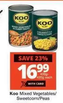 Checkers Koo Mixed Vegetables/Sweetcorn/Peas offer
