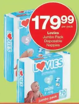 Checkers Lovies Jumbo Pack Disposable Nappies offer