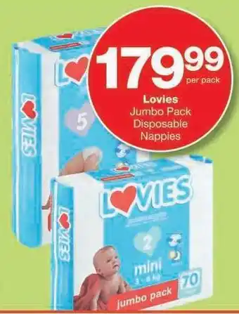 Checkers Lovies Jumbo Pack Disposable Nappies offer
