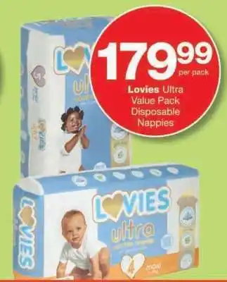 Checkers LOVIES ULTRA VALUE PACK DISPOSABLE NAPPIES offer