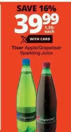 Checkers Tiser Apple/Grapetiser Sparkling Juice offer