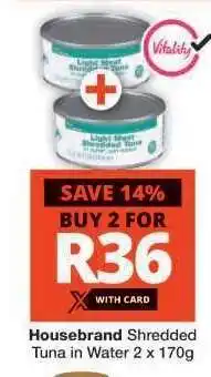 Checkers Housebrand Shredded Tuna in Water 2 x 170g offer