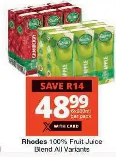 Checkers RHODES 100% FRUIT JUICE BLEND all variants offer