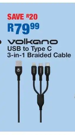 OK Furniture Volkano USB to Type C 3-in-1 Braided Cable offer