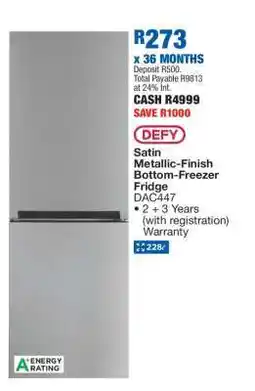 OK Furniture Defy Satin Metallic-Finish Bottom-Freezer Fridge DAC447 offer