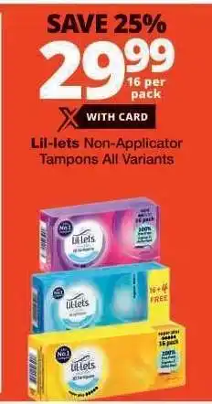 Checkers Lil-lets Non-Applicator Tampons All Variants offer