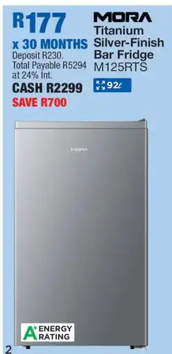 OK Furniture MORA Titanium Silver-Finish Bar Fridge M125RTS offer