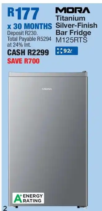 OK Furniture MORA Titanium Silver-Finish Bar Fridge M125RTS offer