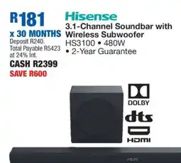 OK Furniture Hisense 3.1-Channel Soundbar with Wireless Subwoofer offer