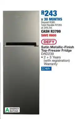 OK Furniture Defy Satin Metallic-Finish Top-Freezer Fridge DAD239 offer