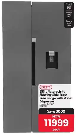 Makro DEFY NatureLight Side-by-Side Frost Free Fridge with Water Dispenser offer