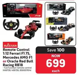 Makro RASTAR Remote Control 1:12 Ferrari F1 75, Mercedes AMG F1 or Oracle Red Bull Racing RB18 offer