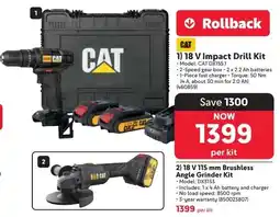 Makro CAT 18 V Impact Drill Kit OR 18 V Brushless Angle Grinder Kit offer