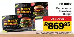Jumbo PB JUICY Barbeque or Chakalaka Burger offer