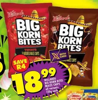 Willards big korn bites maize chips
