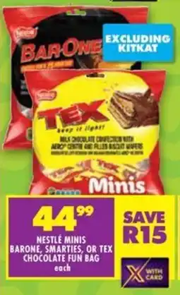 Shoprite Nestlé minis barone, smarties, or tex chocolate fun bag offer