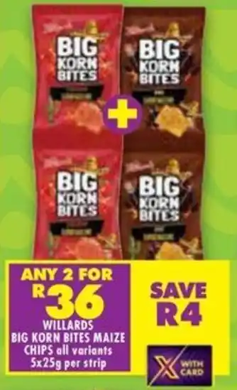 Shoprite Willards big korn bites maize chips offer