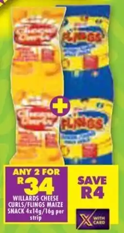 Shoprite Willards cheese curls/ flings maize snack offer