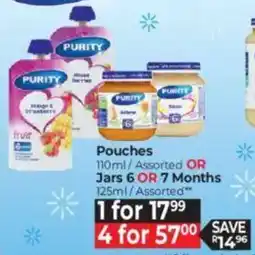 Baby City Purity Pouches Assorted OR Jars 6 OR 7 Months Assorted offer