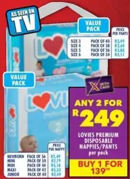 Shoprite Lovies premium disposable nappies/ pants offer