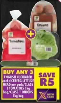 Shoprite English cucumber/ iceberg lettuce head/ class 1 tomatoes/ class 1 onions offer