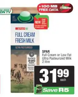Spar SPAR Full Cream or Low Fat Ultra Pasteurized Milk 2 litre offer