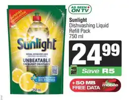 Spar Sunlight Dishwashing Liquid Refill Pack 750 ml offer