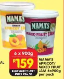Shoprite MAMA'S APRICOT/MIXED FRUIT JAM 6x900g per pack offer