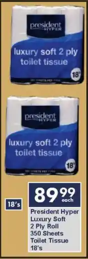 President Hyper President Hyper Luxury Soft 2 Ply Roll 350 Sheets Toilet Tissue offer