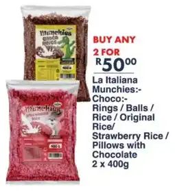 President Hyper La Italiana Munchies Choco Rings/ Balls/ Rice/ Original Rice/ Strawberry Rice/ Pillows with Chocolate offer
