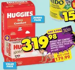 Shoprite Huggies dry comfort jumbo pack disposable nappies/ gold value pack nappies/ pants offer