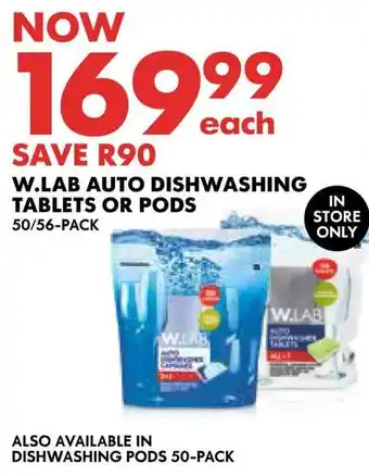 Woolworths W.lab auto dishwashing tablets or pods offer