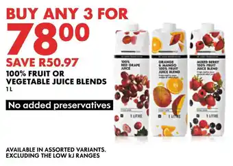 Woolworths 100% fruit or vegetable juice blends offer