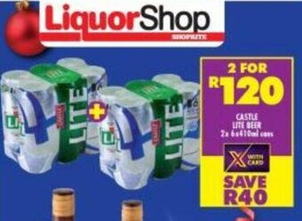 Shoprite Castle Lite Beer 2x 6x410ml Cans offer