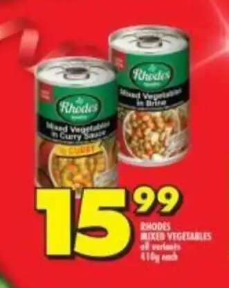 Shoprite Rhodes Mixed Vegetables All Variants 410g each offer