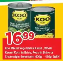 OK Grocer Koo Mixed Vegetables Asstd., Whole Kernel Corn in Brine, Peas in Brine or Creamstyle Sweetcorn offer