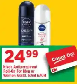 OK Grocer Nivea Antiperspirant Roll-On For Men or Women Asstd. offer