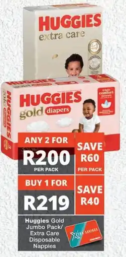 MediRite Huggies Gold Jumbo Pack/ Extra Care Disposable Nappies offer