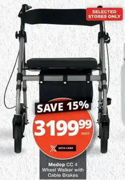 MediRite Medop CC 4 Wheel Walker with Cable Brakes offer