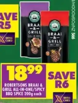 Shoprite Robertsons braai & grill all-in-one/ spicy bbq spice offer