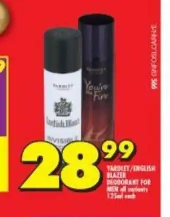 Shoprite Yardley / English Blazer Deodorant for Men All Variants 125ml each offer
