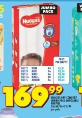 Shoprite Huggies Dry Comfort Jumbo Pack Disposable Nappies 56/60/66/76/94 per pack offer