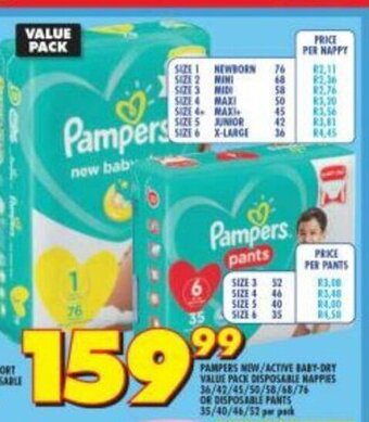 Shoprite Pampers New / Active Baby-Dry Value Pack Disposable Nappies offer