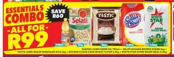 Shoprite Sunfoil Sunflower Oil +Selati Golden Brown Sugar+Tastic Long Grain Parboiled Rice+Golden Cloud Cake Wheat+WhiteStar Maizemeal offer