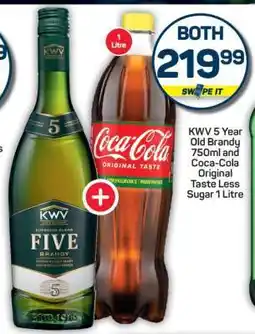 Pick n Pay KWV 5 Year Old Brandy 750ml and Coca-Cola Original Taste Less Sugar 1 Litre offer